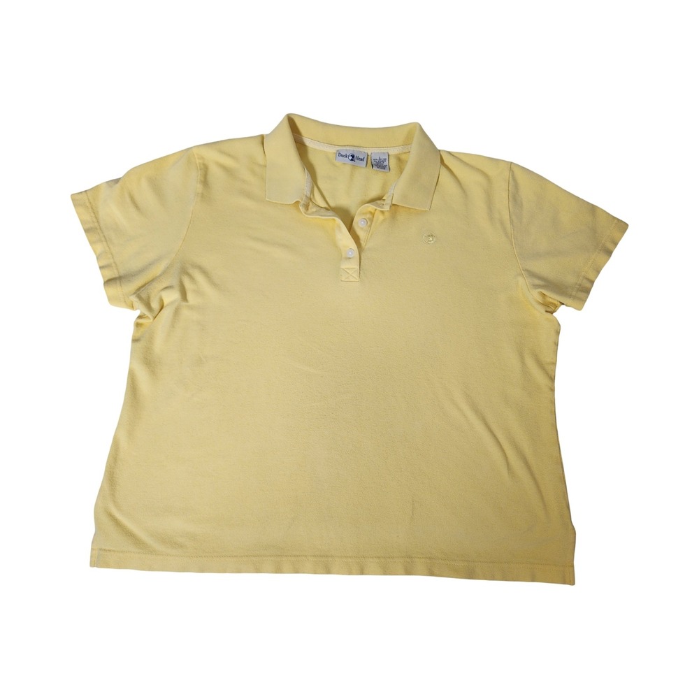Duck Head Womens Polo Shirt Large Yellow Short Sleeve Cotton Blend Pique Logo